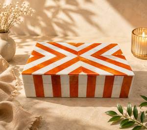Modern Rectangular Jewelry Box With Orange White Inlay Pattern Lids Storage <b>Case</b> - Product Image 1