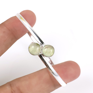 Wholesale 925 Sterling Silver Natural Green Prehnite Quartz Round Gemstone Cuff Bangle Boho Minimalist Two <b>Stone</b> <b>Bracelet</b> - Product Image 2