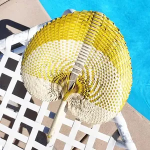 Abanico de mano de hoja de palma de bambú hecho a mano varios colores estilo bohemio decoración de fiesta de verano recuerdo para aniversario de boda - Product Image 3