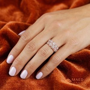 Moissanite Engagement Wedding <b>Ring</b> Pear Cut Halo Wide Band Rose Gold Plated 925 Sterling <b>Silver</b> <b>Statement</b> <b>Ring</b> Women's Los - Product Image 5