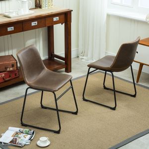 Set di 2 Sedie da Pranzo Lotusville in Pelle PU Vintage, Stile Rustico Marrone Antico per Cucina - Product Image 5