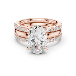 Anillo de Compromiso de Diamantes con Corte Ovalado en Oro Rosa, con Doble Banda Pavé, Anillo de Novia de Lujo para Mujer - Product Image 1