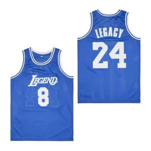 Maillot de basketball Legacy bleu en mesh, débardeur avec impression sublimée numéros 8 et 24, unisexe adulte, vêtement de sport respirant - Product Image 1
