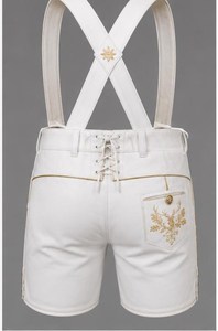 Shorts bavarois pour hommes, taille haute, motif floral brodé, fermeture boutonnée, style vintage, respirant, en cuir, longueur bermuda, style décontracté - Product Image 5