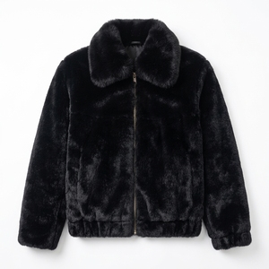 Veste en fausse fourrure noire pour homme avec col rabattable, fermeture éclair, longueur courte, épaisse et chaude - Product Image 6