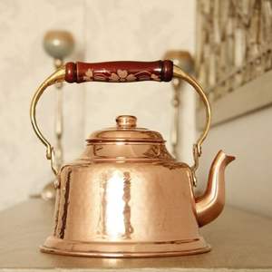 Handcrafted Hammered Copper <b>Tea</b> Kettle with Floral Wooden Handle, Traditional Luxury Teapot Home Kitchen & <b>Gift</b> Decor <b>Set</b> Art - Product Image 4