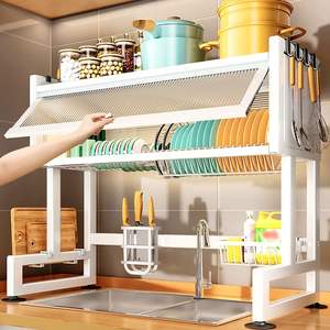 Escurridor de Platos Sobre el Fregadero con Almacenamiento Expandible y Escurridor de Cubiertos, Accesorio de Cocina Práctico - Product Image 6