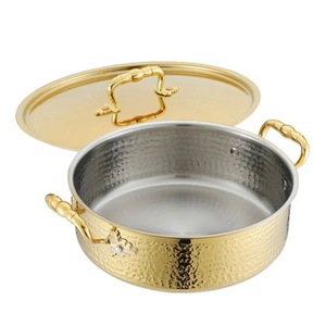 Luxury Stainless Steel Casserole <b>Pot</b> Hammered Design Insulated Hot <b>Pot</b> <b>Set</b> with Gold Plated Handles for Home & Restaurant Buffet - Product Image 2