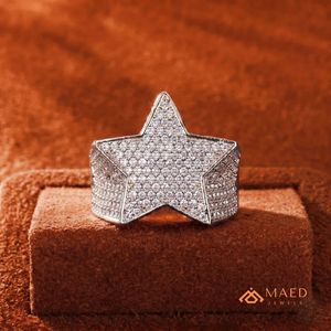Mens Silver Tone Moissanite Star Ring Hip Hop Engagement Statement Jewelry Fashion Ring with Micro Insert Stylish - Product Image 3