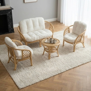 Handcrafted Natural Rattan Wicker <b>Dining</b> Chair Modern Boho Patio <b>Armchair</b> Soft Cushion Waterproof Eco-Friendly Removable Cover - Product Image 2
