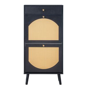 Scarpiera Nera in Rattan 54x24x110cm con 1 Cassetto e 2 Scomparti Ribaltabili, Scatole e Organizzatori per Scarpe in Truciolato - Product Image 2