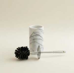 Luxury Dark Green Marble Toilet <b>Brush</b> Holder Set Natural Stone <b>Round</b> Bathroom Cleaning Tool with Matte Black Handle for Hotel - Product Image 5