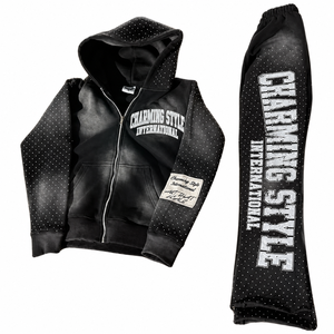 Ensemble de survêtement streetwear pour homme : sweats à capuche zippés et pantalons de jogging amples, personnalisés par le fabricant, de haute qualité, effet délavé à l'acide - Product Image 1