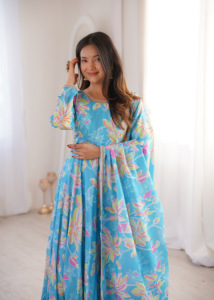 Accessoires vestimentaires, Vêtements ethniques, Autres vêtements régionaux, Haut brodé en maslin imprimé, Pantalon micro, Dupatta en organza tabby (HTU 65) - Product Image 4