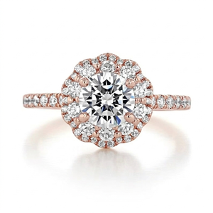 Bagues de fiançailles et de demande en mariage pour femme, en or massif 10K, serties pavé, avec halo de diamant de laboratoire, design de luxe tendance, cadeaux raffinés - Product Image 1