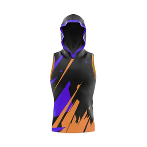 Uniforme de Fútbol 7v7 Geométrico Negro y Naranja, Jersey sin Mangas con Capucha, Pantalones Cortos Sublimados, Uniformes Personalizados para Equipos - Product Image 4