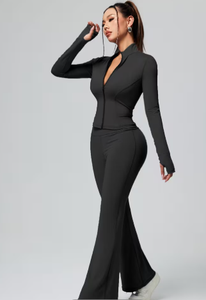Ensemble de survêtement évasé personnalisé pour femme, taille haute, tenue de sport deux pièces, fabricant de vêtements de fitness - Product Image 5