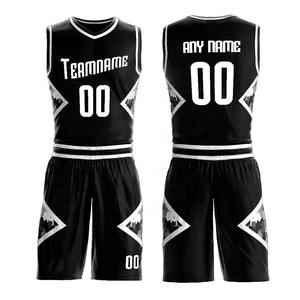 Op maat gemaakte gesublimeerde basketbaljerseyset zwart wit teamnaam 00 vochtafvoerend V-hals mouwloos volwassen unisex mesh uniform - Product Image 1