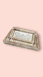 Plateau rectangulaire en bois de grande taille, design vintage, vaisselle de table, plateaux de service alimentaire, plateau décoratif en émail à prix raisonnable - Product Image 3