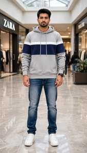 ONETEN APPARELS <b>Men's</b> Color Block <b>Hoodie</b> Plus Size Cotton French Terry Pullover Sweatshirt - Product Image 5