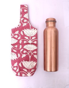 Cotton Bottle Bag Hand Block Print Water Bottle Holder Reusable Fabric Bottle Carrier Eco Friendly Gift Bag. - Product Image 3