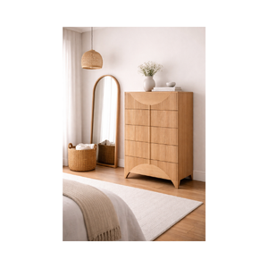 Commode de luxe en bois massif cannelé à 5 tiroirs pour chambre à coucher – Prix direct usine, fabricant OEM/ODM, vente en gros - Product Image 1