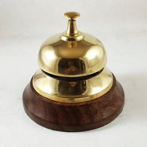 Vintage <b>Solid</b> Brass <b>Desk</b> Bell with Round <b>Wooden</b> Base Traditional Hotel Reception Call Bell for Counter and Office Decor - Product Image 3