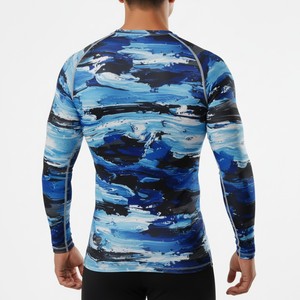 Full Sleeve Rash Guard Sublimation Print Blue <b>Camo</b> Pattern UPF50+ 300g Customizable Compression Shirt Unisex Adult Sport <b>Top</b> - Product Image 4
