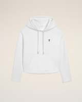 Sudadera Corta Unisex Blanca, Corte Holgado, Algodón French Terry, Logotipo de Corazón Bordado en la Parte Delantera, Informal, Verano, Alta Calidad