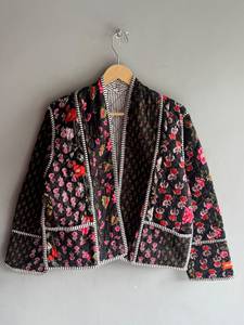 Chaqueta de Algodón Transpirable con Estampado Floral Acolchado para Mujer, Cuello en V, Manga Larga, Bordada, para Otoño, Regalo para Ella - Product Image 1