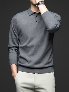 Pull en maille polyester/coton pour homme, léger et respirant, service OEM, couleur unie, col à revers, manches longues, couche de base décontractée pour le printemps - Product Image 2