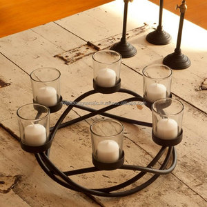 Bougeoir de table en fer avec lanterne en verre à 6 volets décoratifs Round Waves pour les fêtes de mariage et les événements - Product Image 3