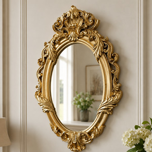 Antique <b>Gold</b> Oval Wall <b>Mirror</b> Ornate Baroque Frame Decorative Vintage <b>Mirror</b> for Bedroom Living Room Home Decor - Product Image 1