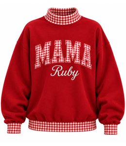 Sudadera Oversize de Cuello Alto para Mujer al por Mayor con Aplique de Letras Personalizado y Diseño a Cuadros con Bloques de Color - Product Image 1
