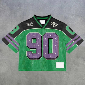Camiseta de Fútbol Gótica Y2K Personalizada para Hombre, Oversize, de Malla, con Cuello en V, Estampado Digital, Estilo Urbano, Vintage, Retro, Transpirable - Product Image 1