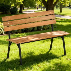 Panca da esterno in legno di acacia da 47 pollici con struttura in metallo e seduta a doghe, mobili da giardino - Product Image 1