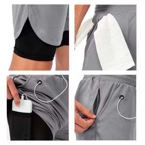 Shorts Bermuda Sportifs Homme à Séchage Rapide avec Logo Avant Uni, Poches et Taille à Cordon de Serrage, Gris Noir, en Spandex et Polyester Tricoté, Coupe Ajustée - Product Image 5