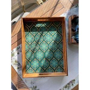 Bandeja rectangular de madera para servir con estampado de esmalte, nuevo diseño de la India para hoteles y restaurantes. - Product Image 4