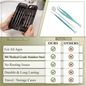 Kit de 6 Herramientas Dentales de Acero Inoxidable, Set de Limpieza Bucal con Removedor de Placa, Limpiador de Sarro, Espejo, Raspador de Lengua y Estuche - Product Image 6