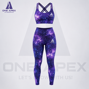 Ensemble de yoga pour femme imprimé Galaxy : Leggings taille haute et brassière de sport dos croisé – Tenue de fitness - Product Image 2
