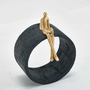 Jaffs Exports L 18 X B 11 X H 26 cm Golden Aluminium <b>Figurative</b> Sculpture Circular Base Handmade Modern Tabletop Art Decor - Product Image 1