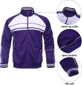 Men's <b>Purple</b> White Color Blocking Track <b>Suit</b> Full Sleeve Zipper Stand Collar Sporty Style Autumn Wear Breathable Regular Fit - Product Image 2