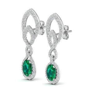 Boucles d'oreilles pendantes REYES, design classique, argent sterling 925, émeraude ronde taille 2.8 avec moissanite, bijoux de luxe pour femmes - Product Image 3