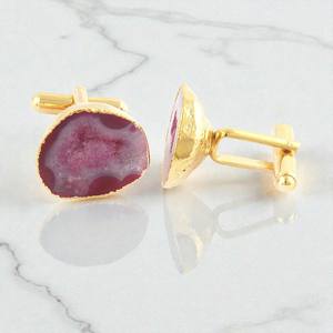 Gemelos de ágata Druzy teñida de rosa, gemelos chapados en oro, Druzy para joyería artesanal para hombre - Product Image 2