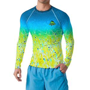 Men's Long Sleeve Rash Guard Blue Green Gradient <b>Swim</b> <b>Shirt</b> Compression Surf Top - Product Image 1