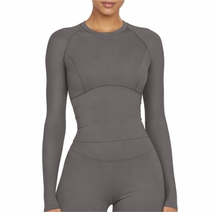 Camiseta de Yoga para Mujer, Manga Larga, Sin Costuras, Ropa Deportiva Transpirable, de Secado Rápido, Elástica, Suave al Tacto, Ajuste Delgado, Diseño Personalizado en la Parte Delantera - Product Image 2