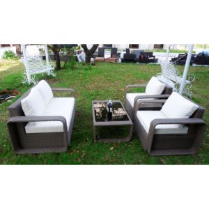 4-Piece PE <b>Rattan</b> Garden Set with Comfortable <b>Cushions</b> Includes 2 Armchairs 1 Loveseat 1 Glass-Top Coffee Table for Outdoor Use - Product Image 2