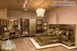 Juego de Muebles de Dormitorio de 5 Piezas Estilo Francés, Muebles Modernos y Duraderos de Madera de Teca Pulida Dorada de Estilo Turco Deslumbrante - Product Image 3