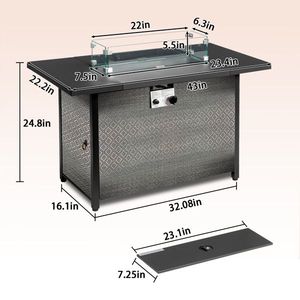 Moderno Tavolo con Focolare da 43 Pollici per Esterni, Braciere a Gas con Accessori in Vetro, Stile Contemporaneo Senza Fumo - Product Image 5