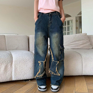 Jeans à jambes larges pour femmes de haute qualité OEM ODM, taille haute, coupe ample, pantalon en denim décontracté, streetwear tendance - Product Image 4